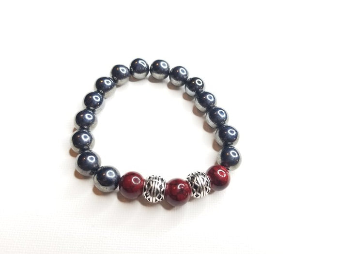 Men's Rhinestone & Red Quartz Gemstone Bracelet