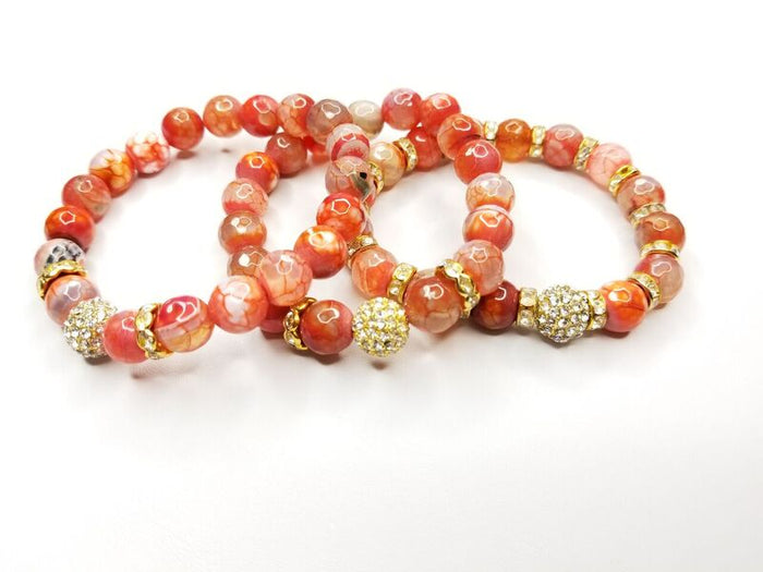 Orange/Cream Gemstone & Rhinestone Bracelet