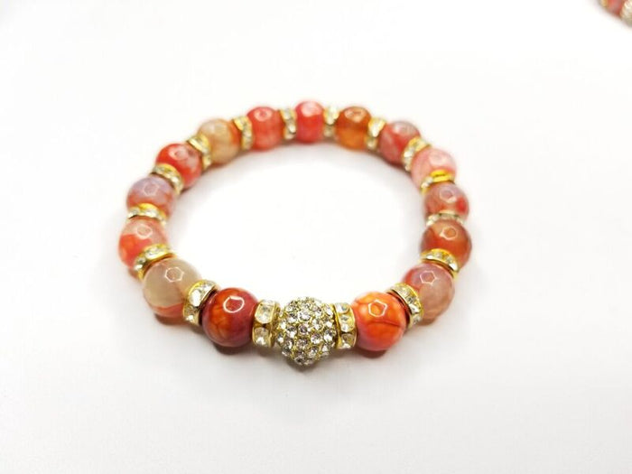 Orange/Cream Gemstone & Rhinestone Bracelet