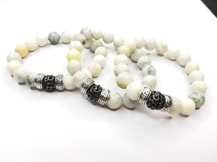 Jade Gemstone & Rhinestone Bracelet