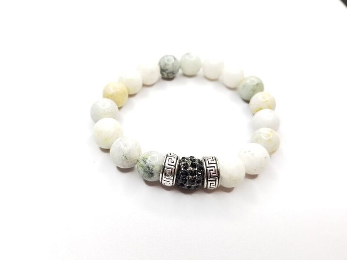 Jade Gemstone & Rhinestone Bracelet