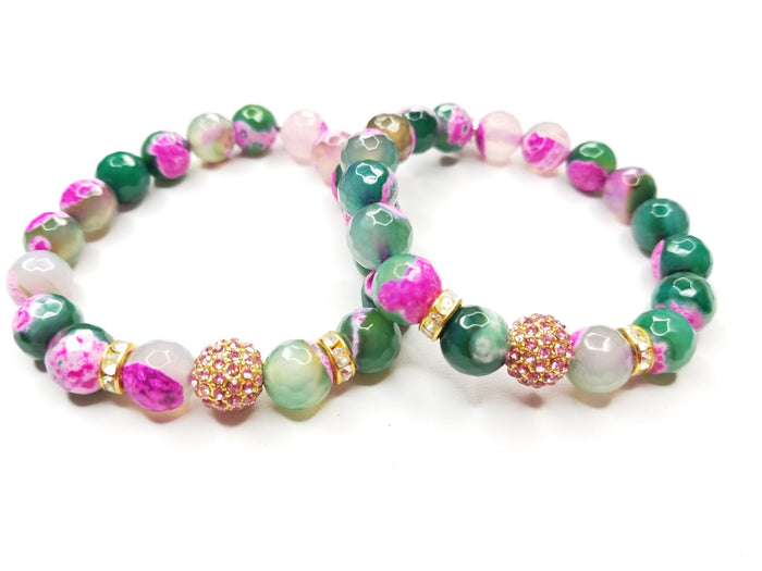 Pink & Green Agate Gemstone Bracelet
