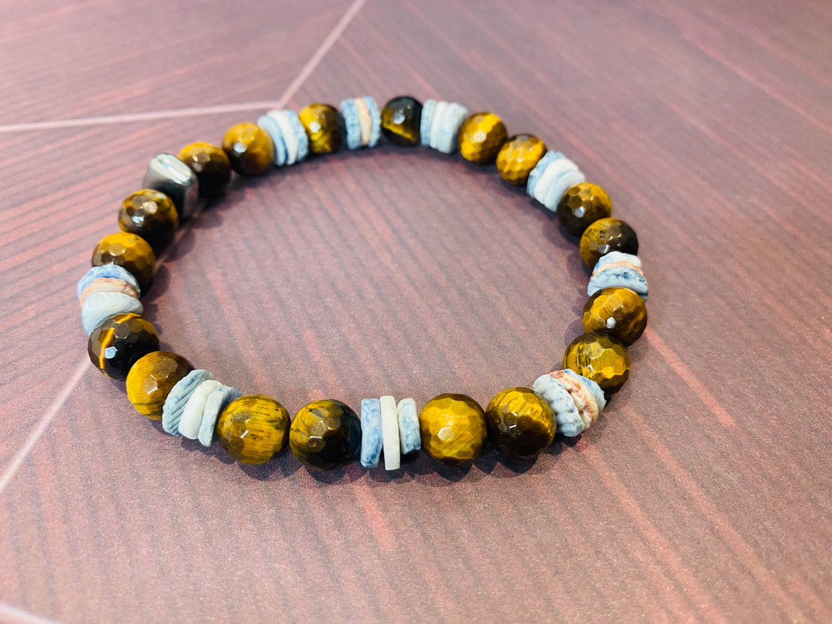 Men's Tiger Eye/Genuine Shell/Hematite Bracelet