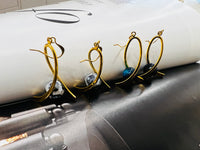 Genuine Turquoise Tiger Eye Gemstone Gold Ribbon Earrings