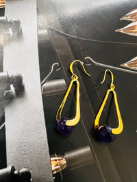 Genuine Amethyst  Gemstone Gold Drop Earrings