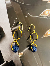 Genuine Sodalite Gemstone Gold Twist Earrings