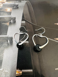 Genuine Onyx Gemstone Silver Heart Earrings