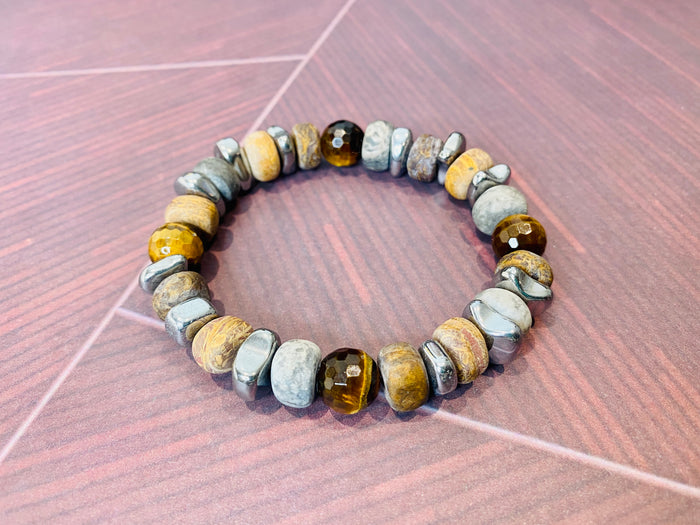 Men's Tiger Eye/Dyed Stone/Hematite Bracelet
