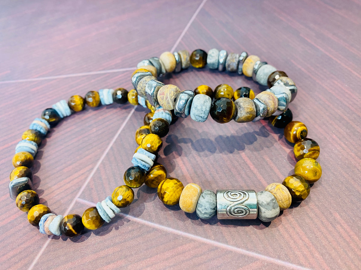Men's Tiger Eye/Dyed Stone/Hematite Bracelet