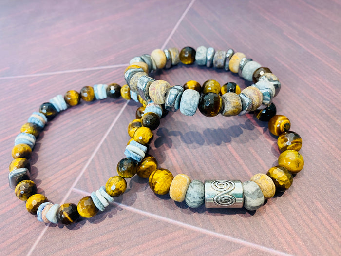 Men's Tiger Eye/Dyed Stone/Hematite Bracelet