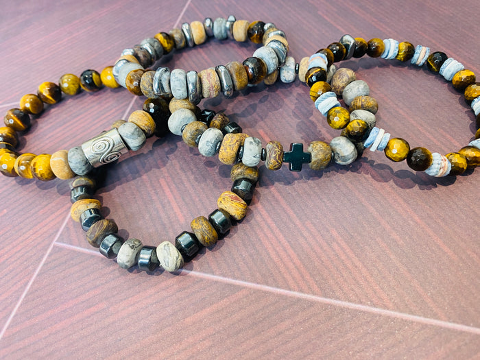 Men's Tiger Eye/Genuine Shell/Hematite Bracelet