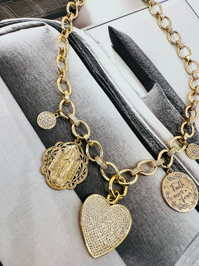 "Queen Bee" Multi Charm  Circle Link Luxury Lifestyle Necklace