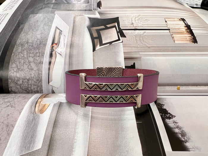 Lilac Double Silver Leather Bracelet