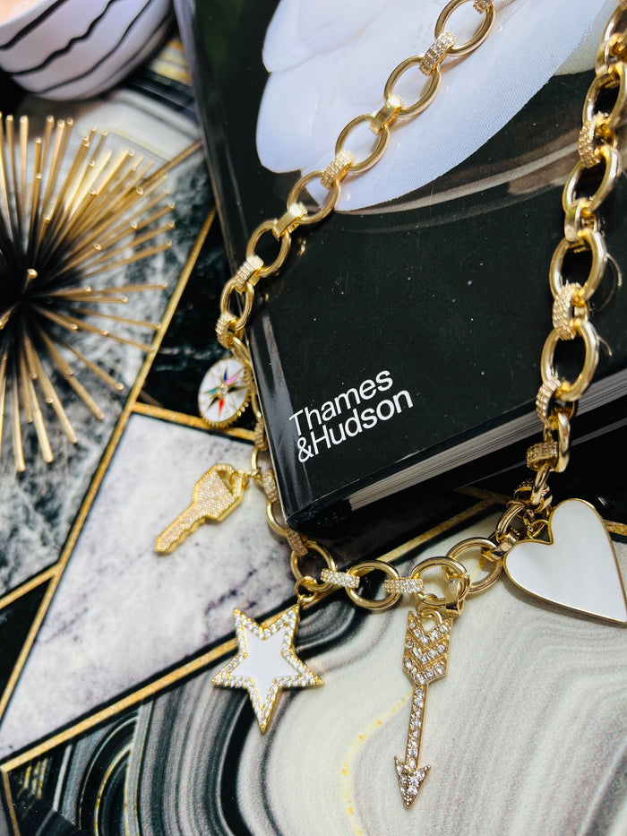 Multi Charm  Circle Link Luxury Lifestyle Necklace