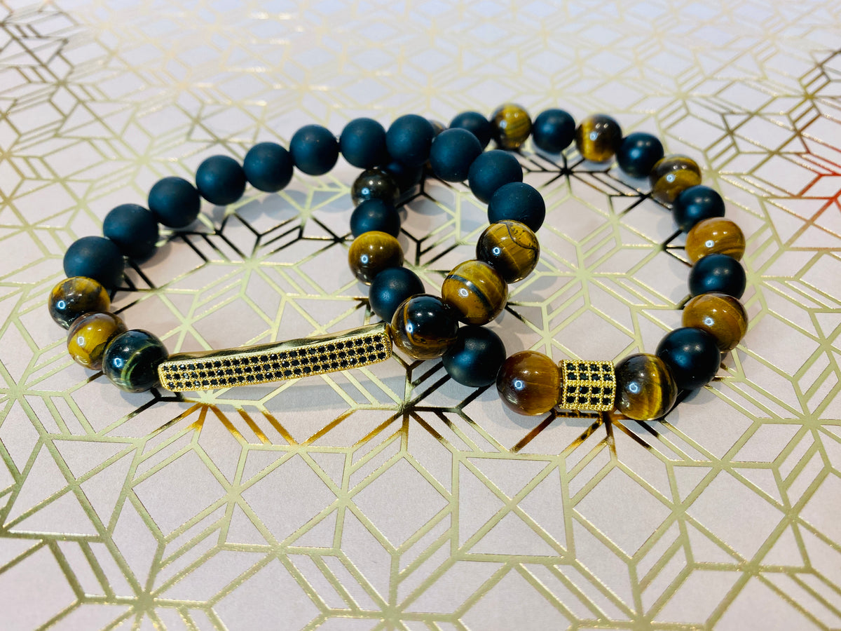 Men's Tiger Eye Gemstone Pave’ Center Bracelet