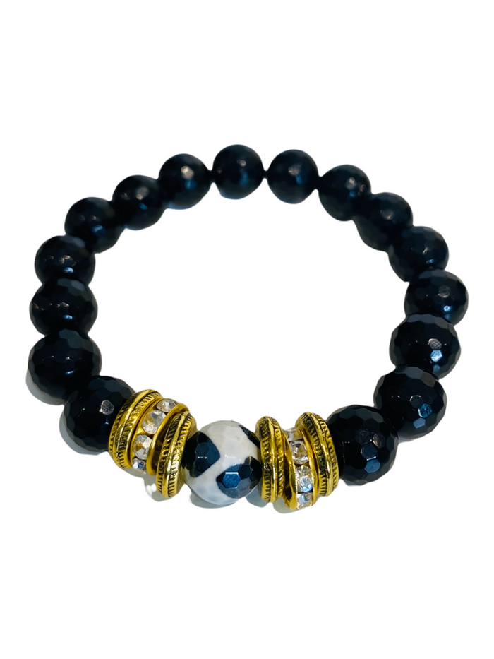 Faceted Onyx & Plated Spiked Agate Luxury Lifestyle Bracelet