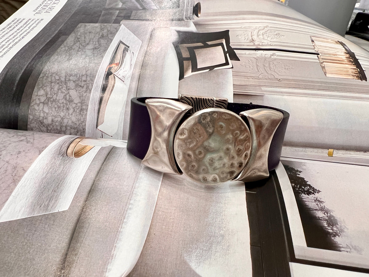 Royal Purple Western Look Silver Leather Bracelet