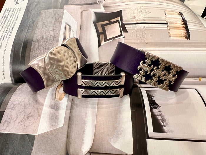 Royal Purple “3 T" Silver Leather Bracelet