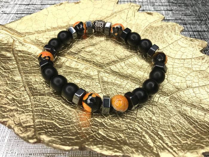 Men's Orange Fire Agate Gemstone Bracelet