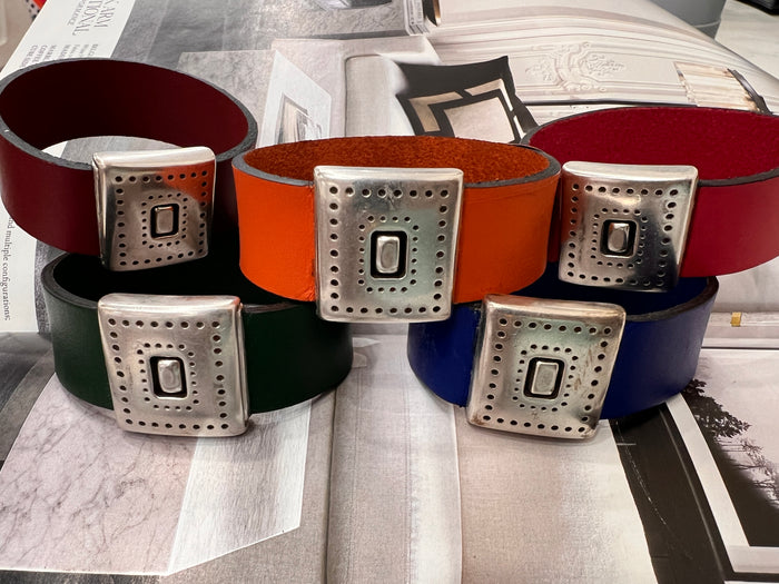 Pink Belt Buckle Silver Leather Bracelet