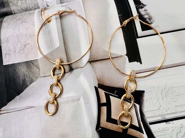 Gold Hoop w/Chain Earrings