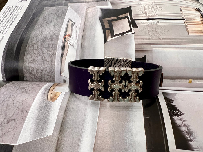 Royal Purple “3 T" Silver Leather Bracelet