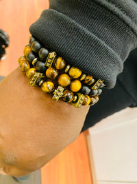 Men's Tiger Eye & Hematite Gemstone Mixed Bracelet