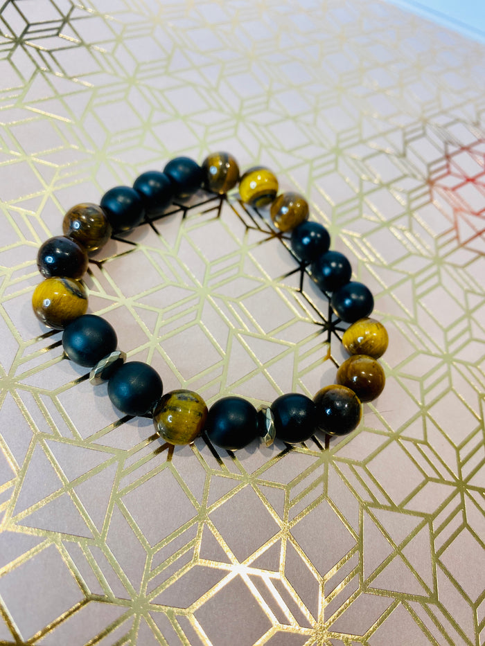 Men's Tiger Eye & Hematite Gemstone Mixed 2 Bracelet
