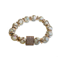 White Glazed Striped Agate & Rose Gold Hematite Square Luxury Lifestyle Bracelet