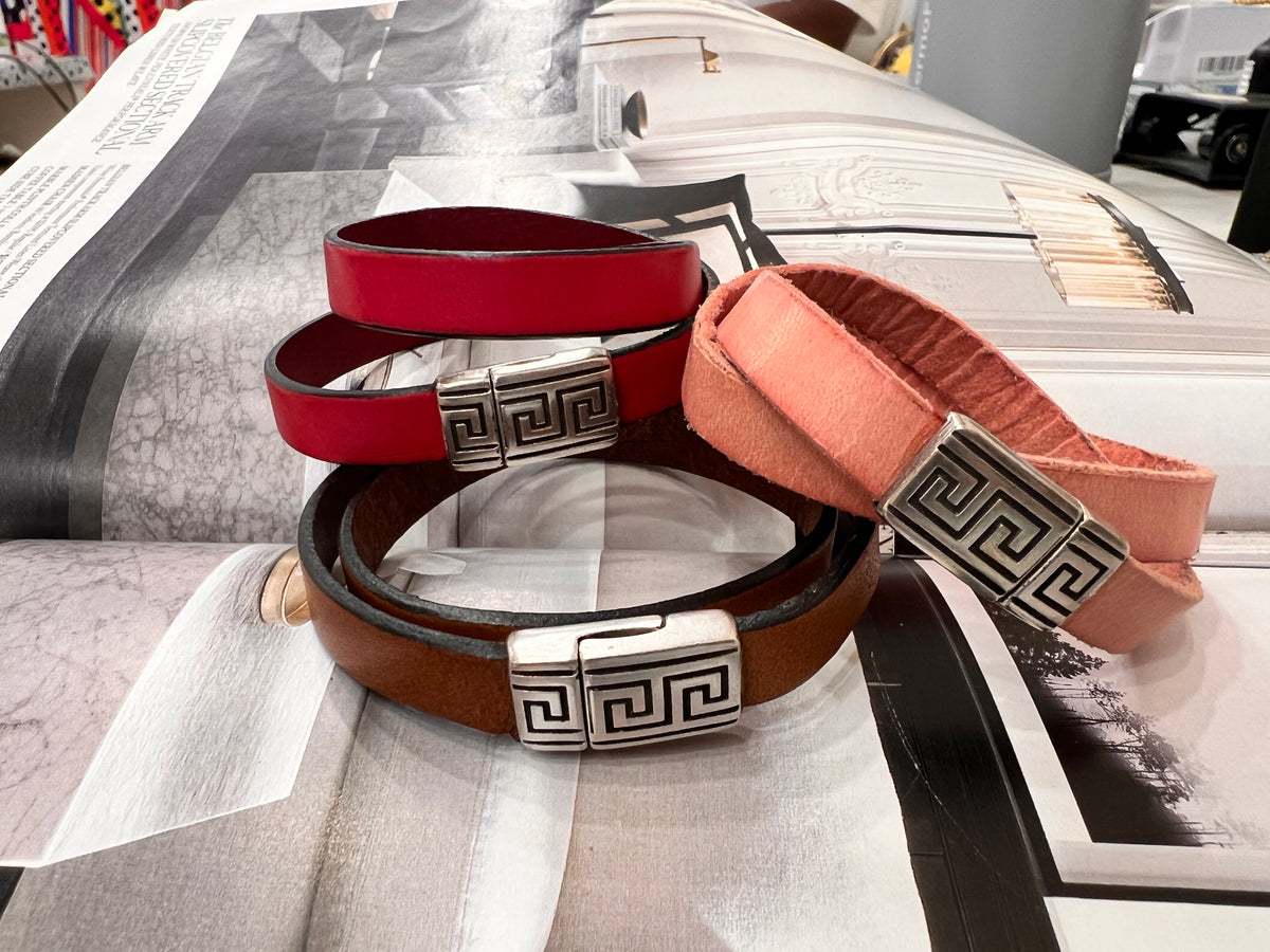 Dusty Pink Western Look Wrap Leather Bracelet