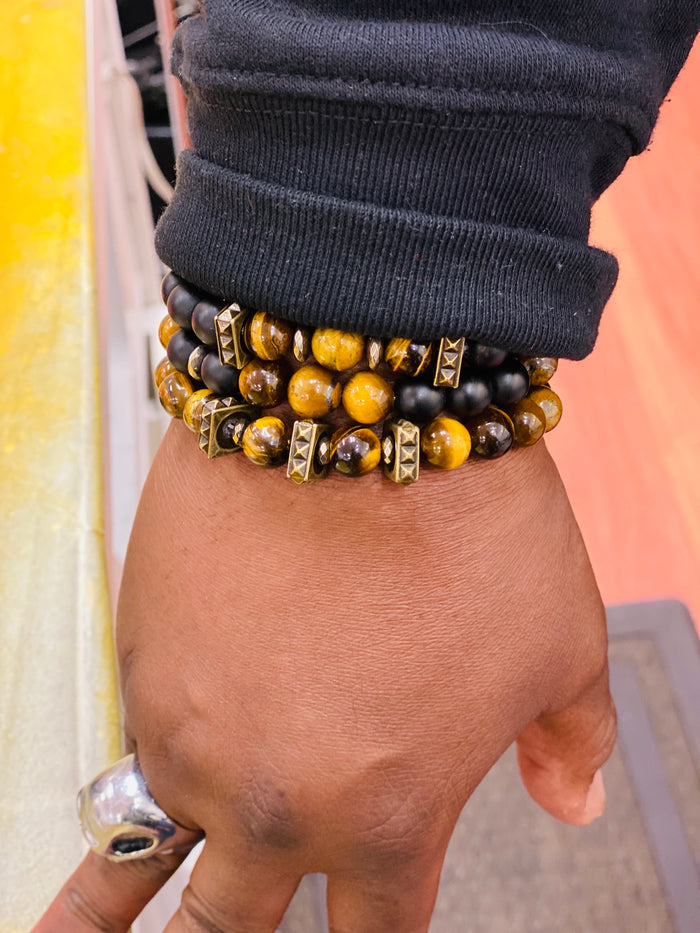 Men's Tiger Eye & Hematite Gemstone King Bracelet