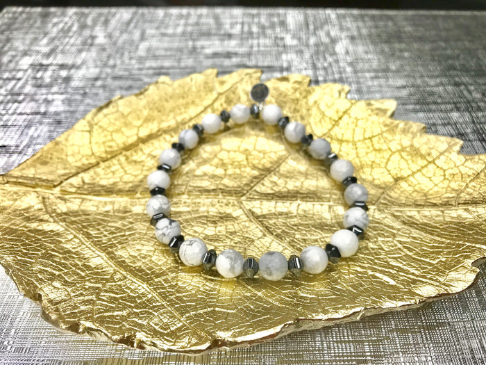 Men's White Faceted Howlite Gemstone Bracelet
