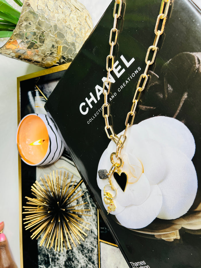 Love, Peace, Wisdom Pendant Box Link Luxury Lifestyle Necklace- Black