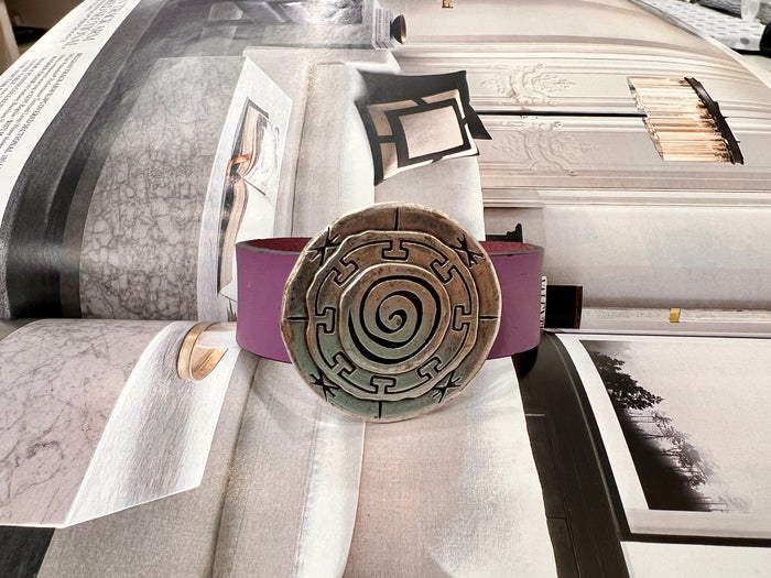 Lilac Silver Circle Leather Bracelet