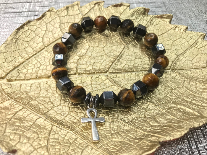 Men's Tiger Eye & Hematite Gemstone Bracelet