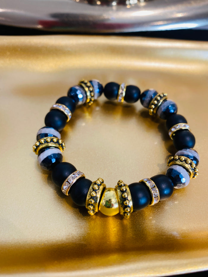 Black Matted & Plated Striped Agate Luxury Lifestyle Bracelet
