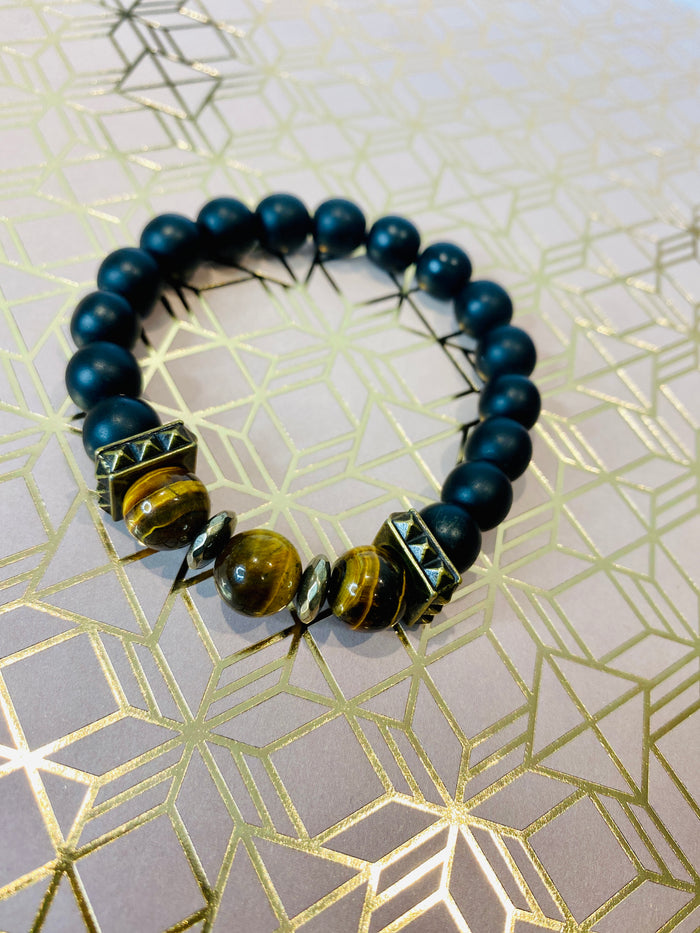 Men's Tiger Eye & Hematite Gemstone Mixed Bracelet