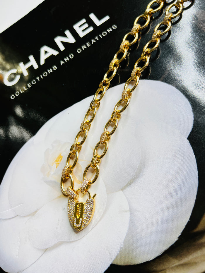 Heart Padlock  Circle Link Luxury Lifestyle Necklace