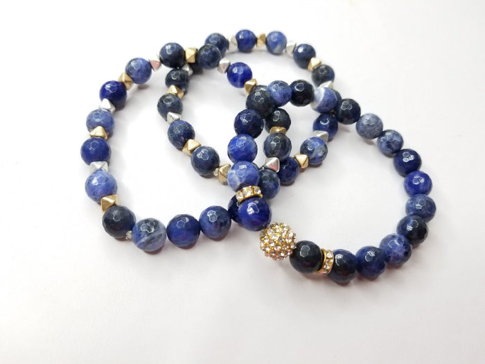 Sodalite Gemstone 3 Piece Bracelet Set