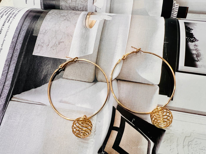 Gold Hoop w/ Wired Ball Earrings