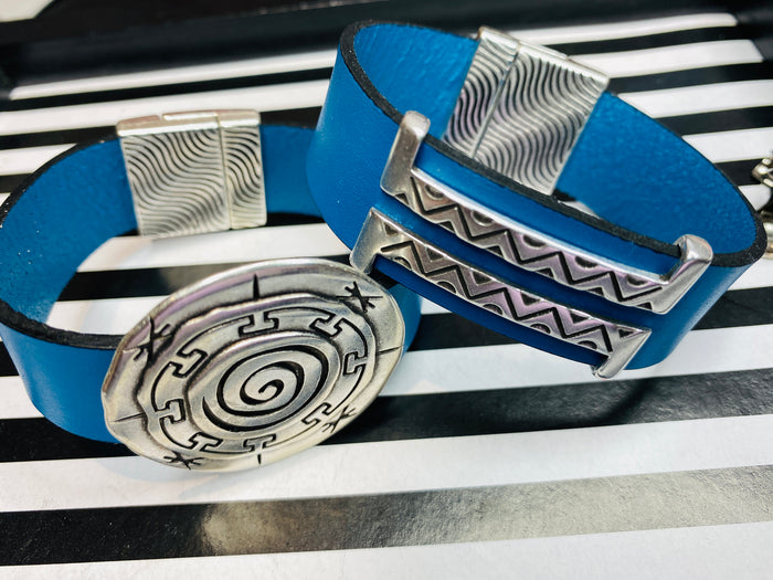 Turquoise Double Silver Leather Bracelet