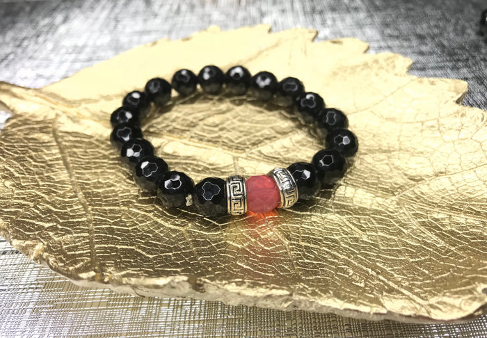 Men's Rose Quartz & Onyx Gemstone Bracelet