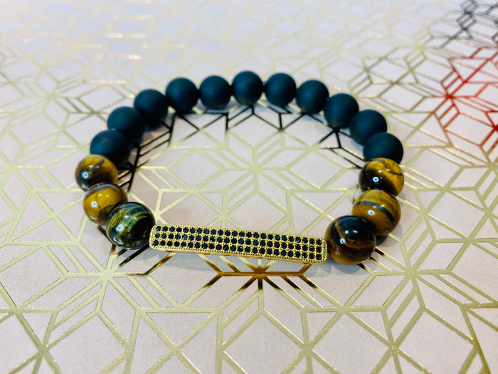 Men's Tiger Eye Gemstone Pave’ Center Bracelet