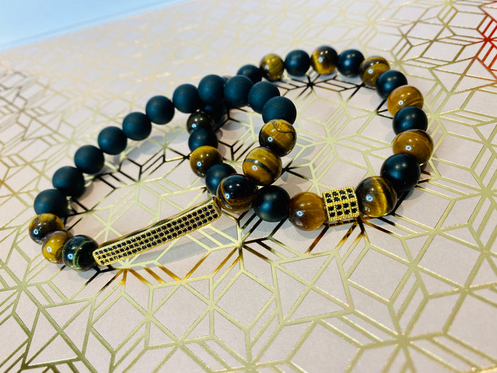 Men's Tiger Eye Gemstone Mixed Bracelet