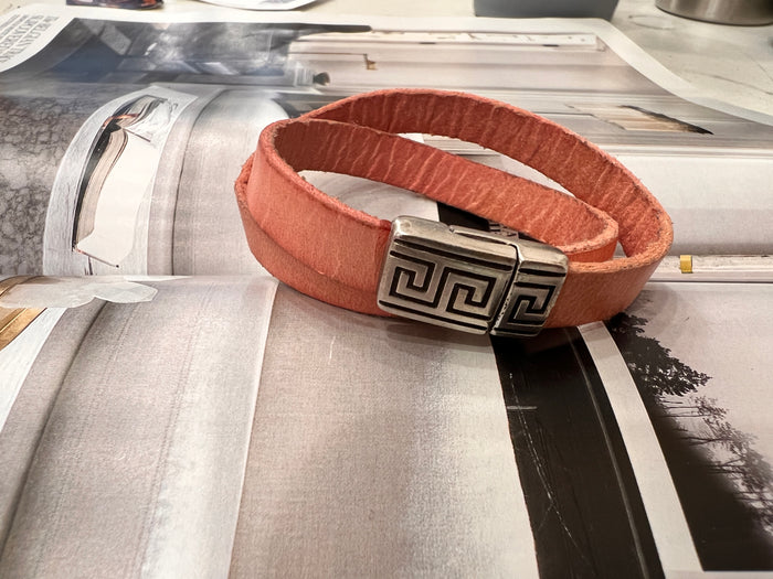 Dusty Pink Western Look Wrap Leather Bracelet