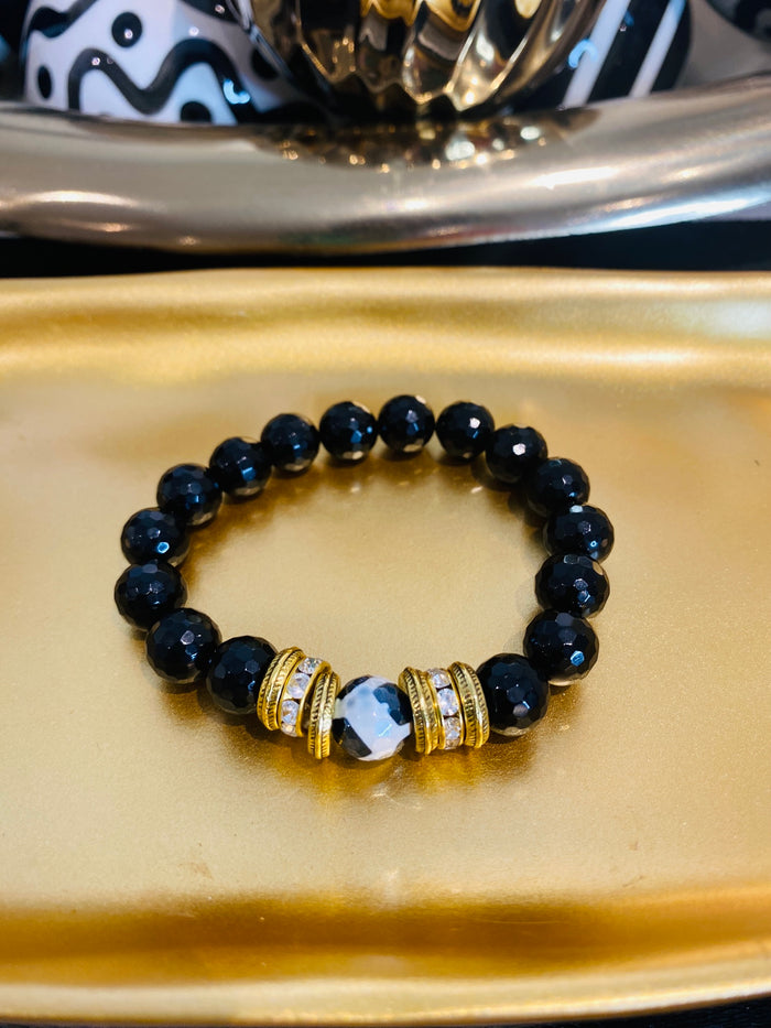 Faceted Onyx & Plated Spiked Agate Luxury Lifestyle Bracelet