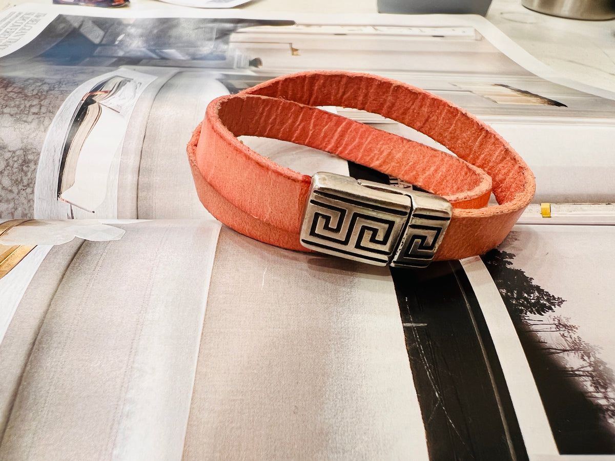 Dusty Pink Western Look Wrap Leather Bracelet