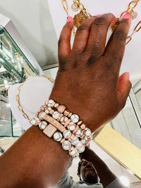 White Glazed Striped Agate & Rose Gold Hematite Square Luxury Lifestyle Bracelet