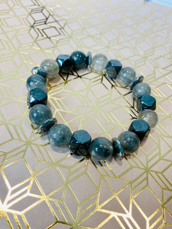 Men's Hematite & Grey Jade Gemstone Bracelet