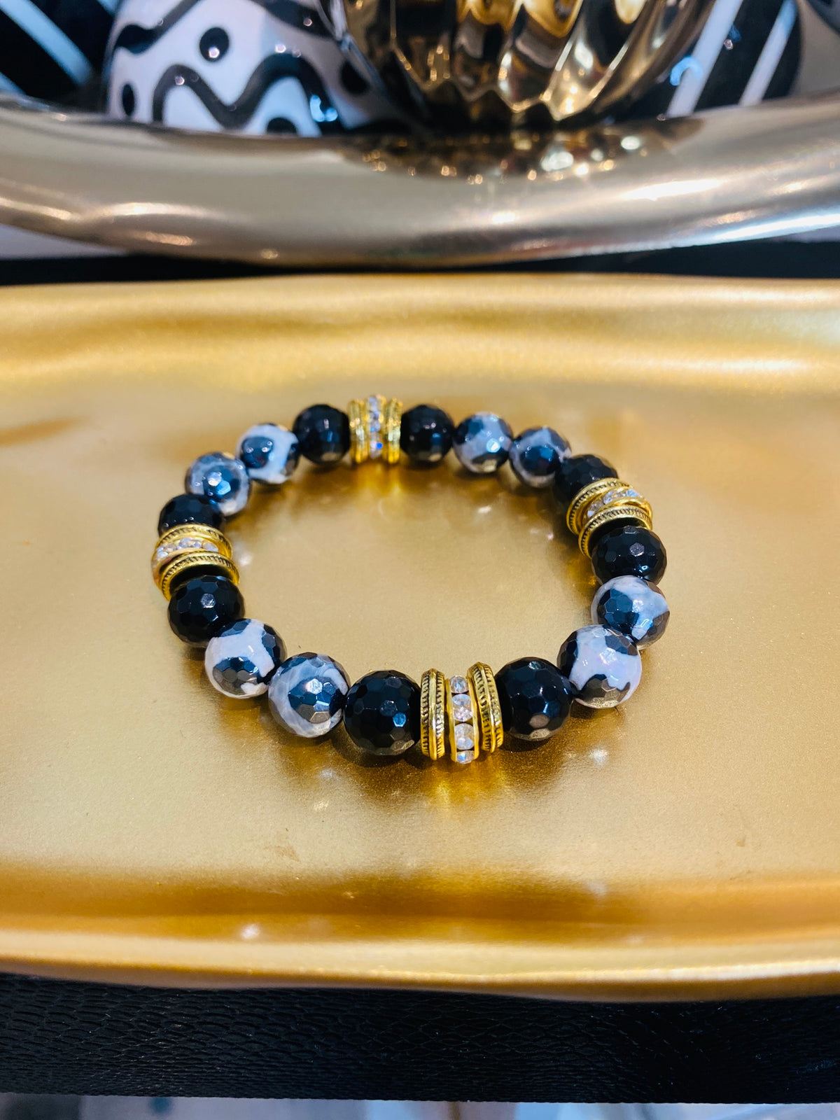 Plated Spiked Agate & Onyx Accented Luxury Lifestyle Bracelet
